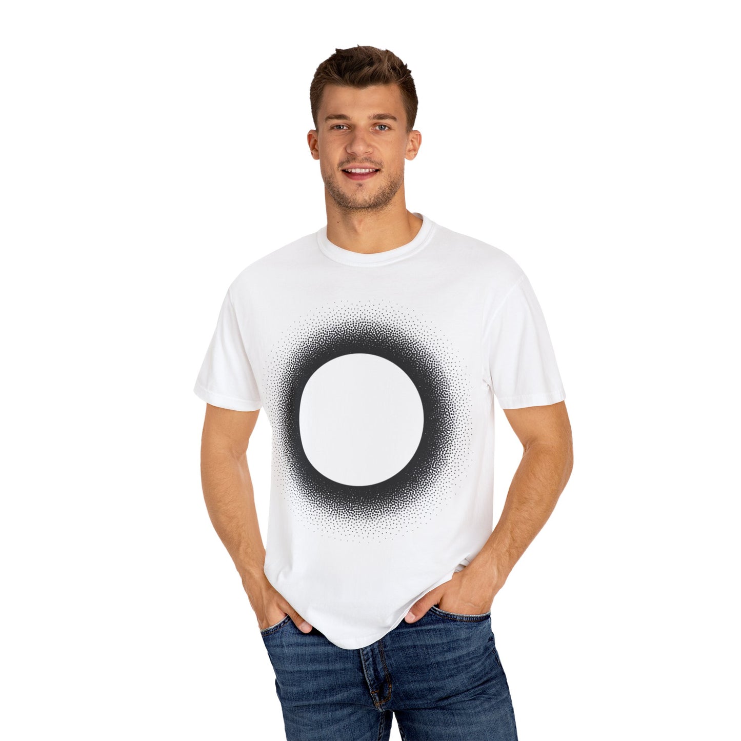 Unisex Garment-Dyed T-Shirt with Minimalist Black Circle Design
