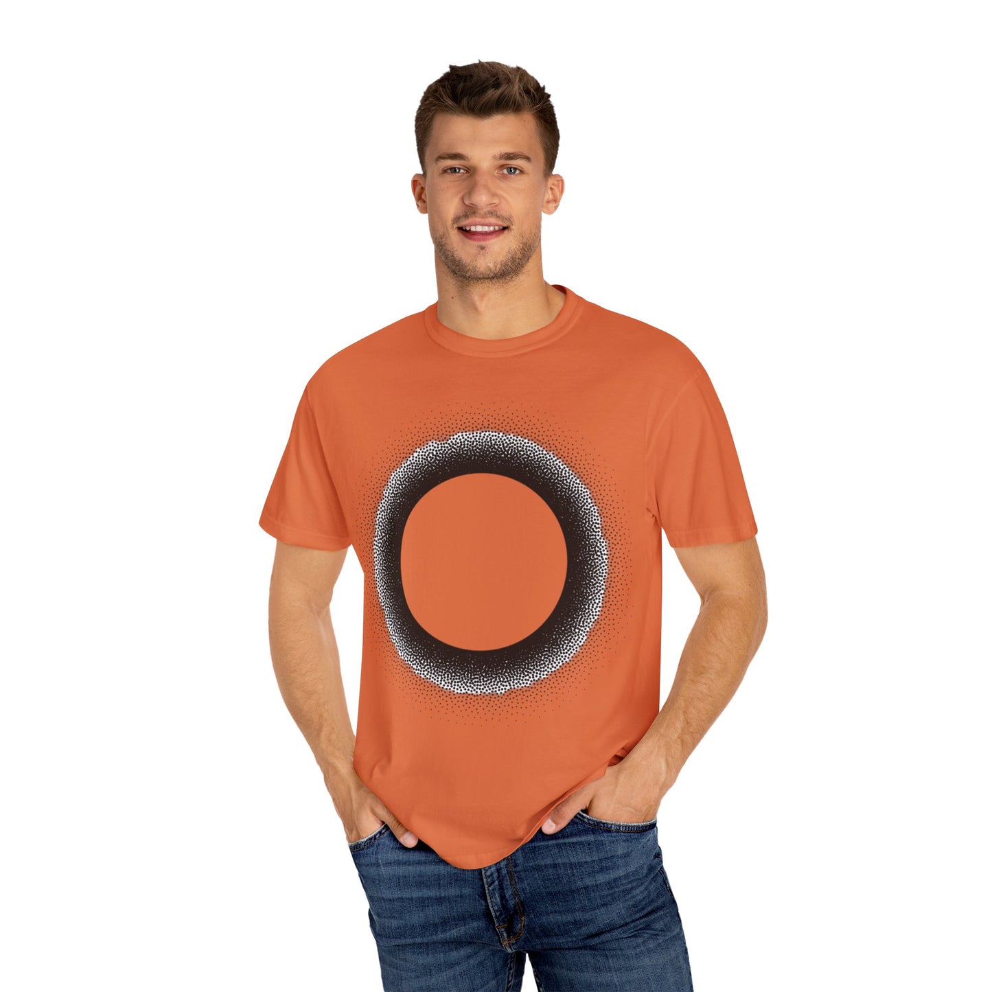 Unisex Garment-Dyed T-Shirt with Minimalist Black Circle Design