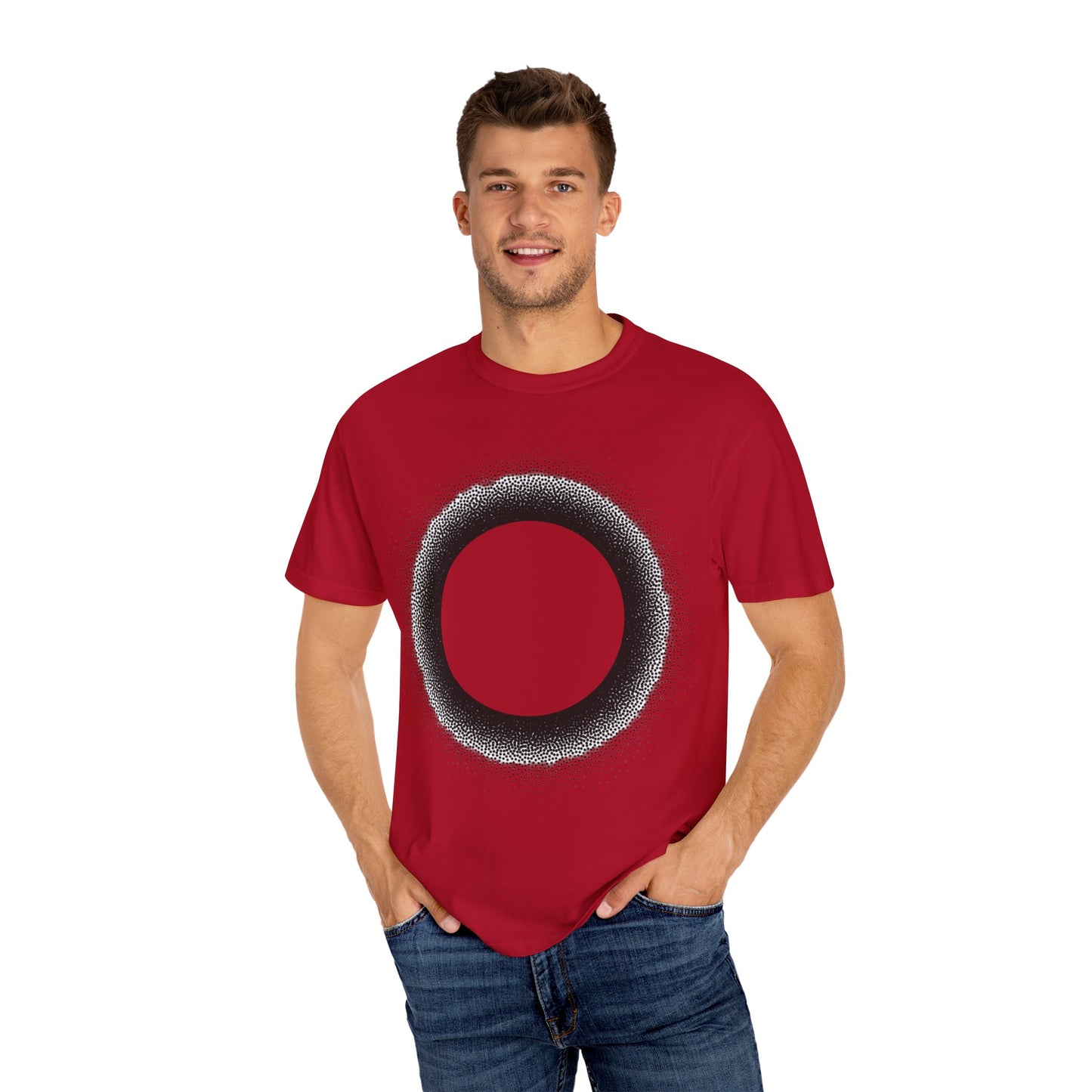 Unisex Garment-Dyed T-Shirt with Minimalist Black Circle Design