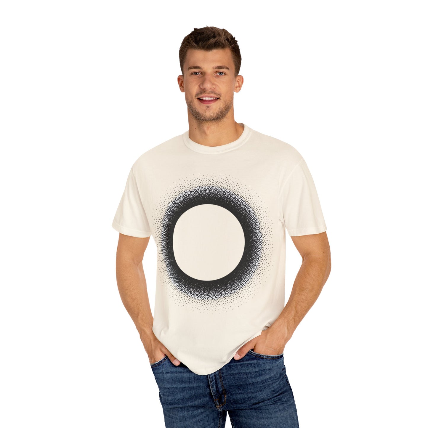 Unisex Garment-Dyed T-Shirt with Minimalist Black Circle Design