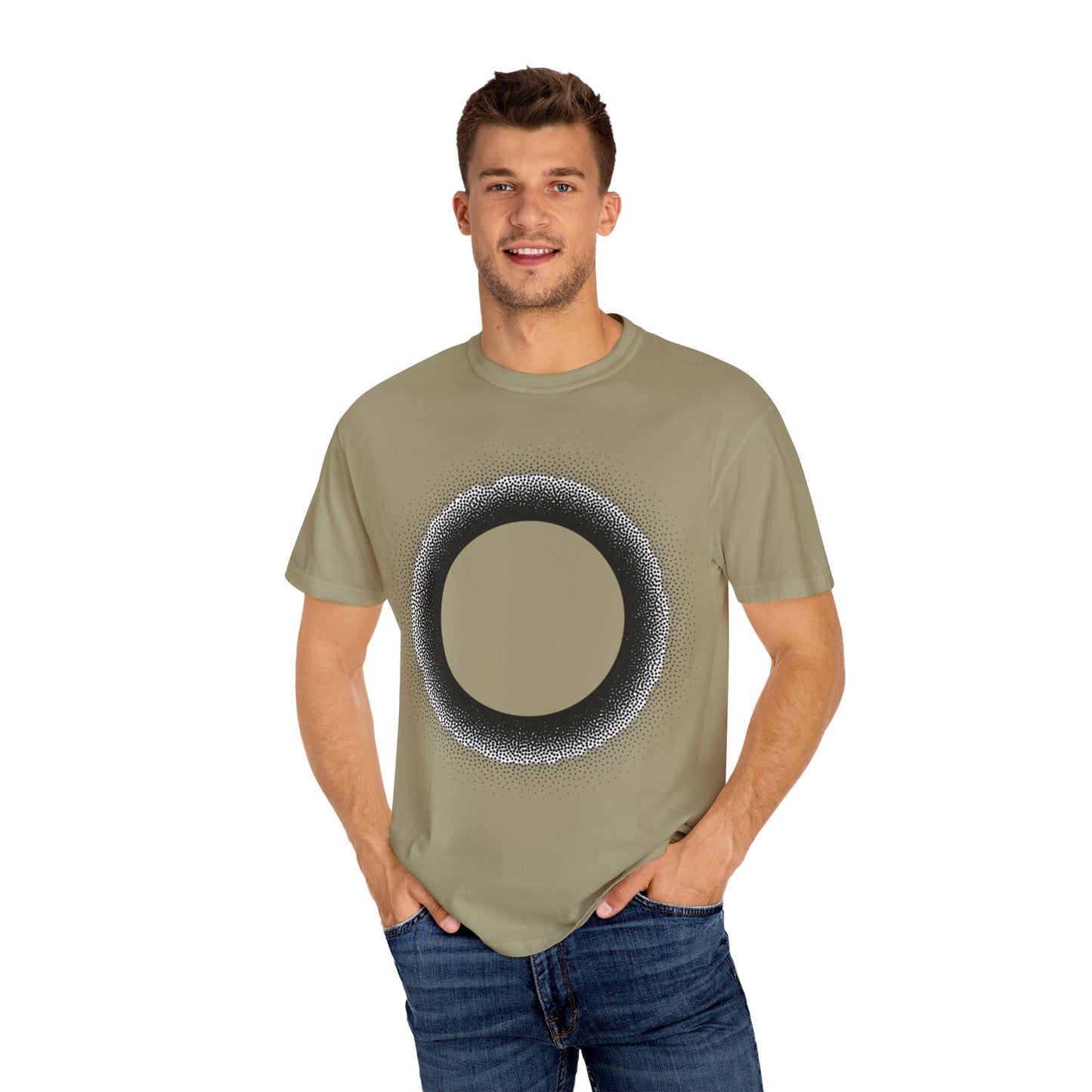 Unisex Garment-Dyed T-Shirt with Minimalist Black Circle Design