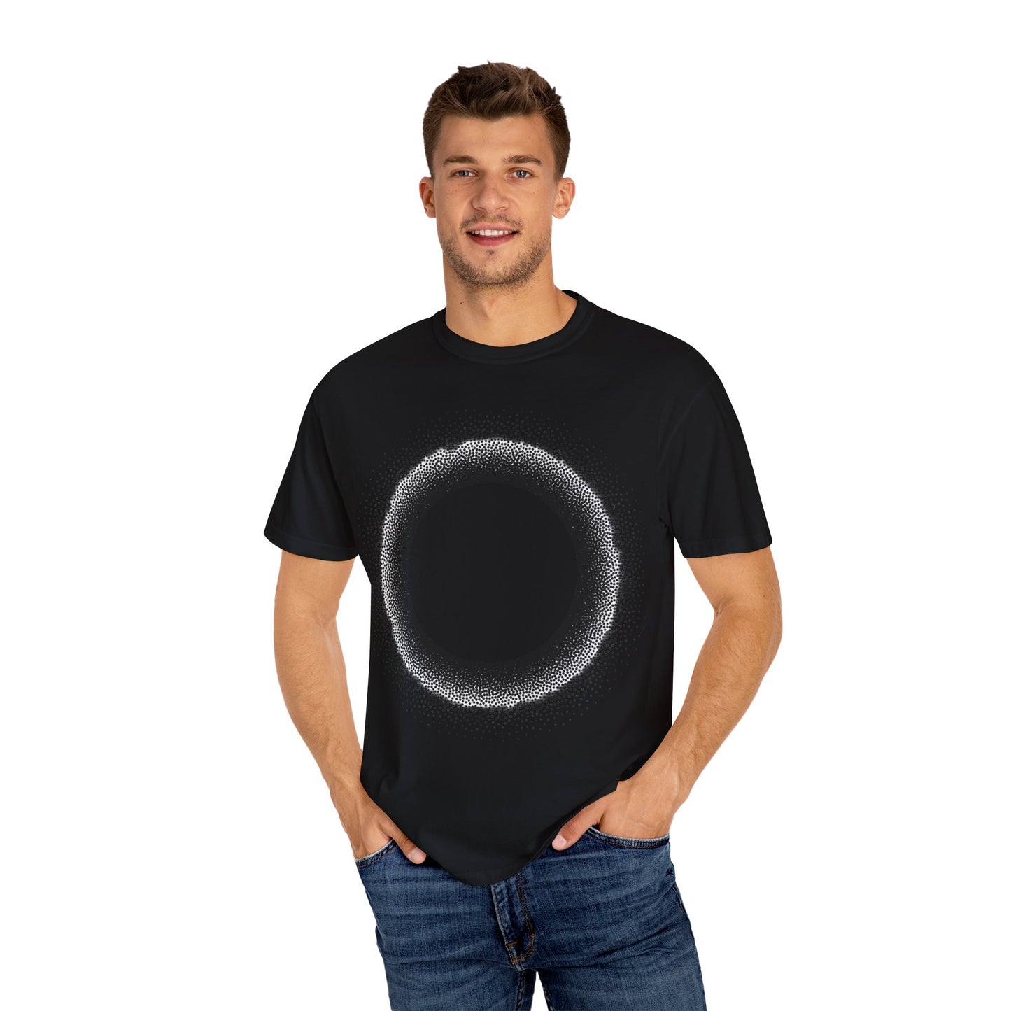 Unisex Garment-Dyed T-Shirt with Minimalist Black Circle Design