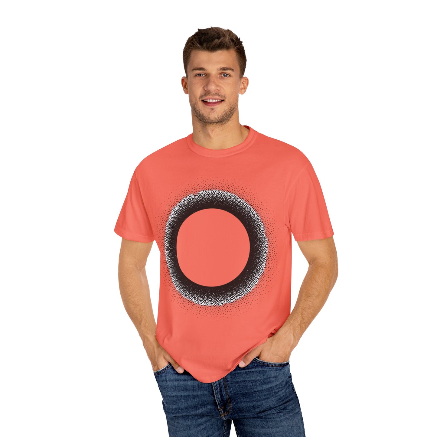 Unisex Garment-Dyed T-Shirt with Minimalist Black Circle Design