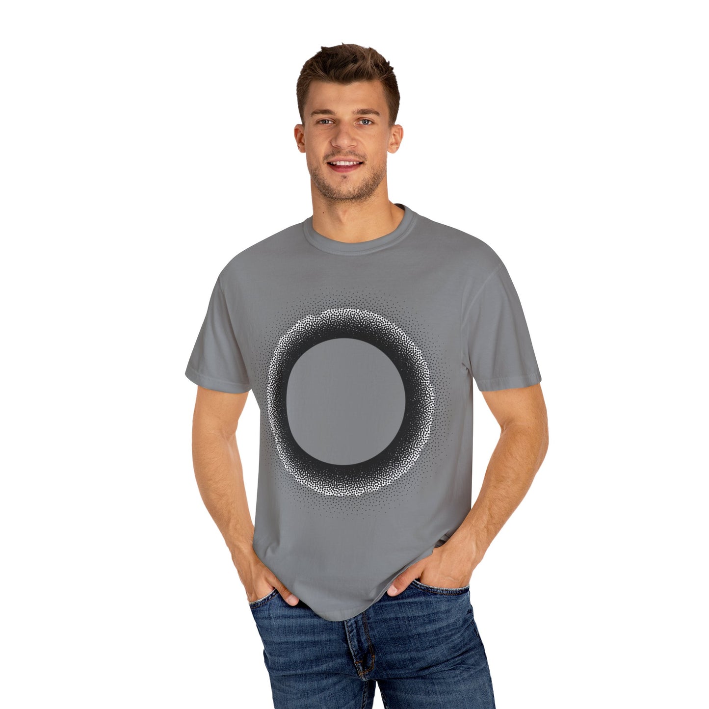 Unisex Garment-Dyed T-Shirt with Minimalist Black Circle Design