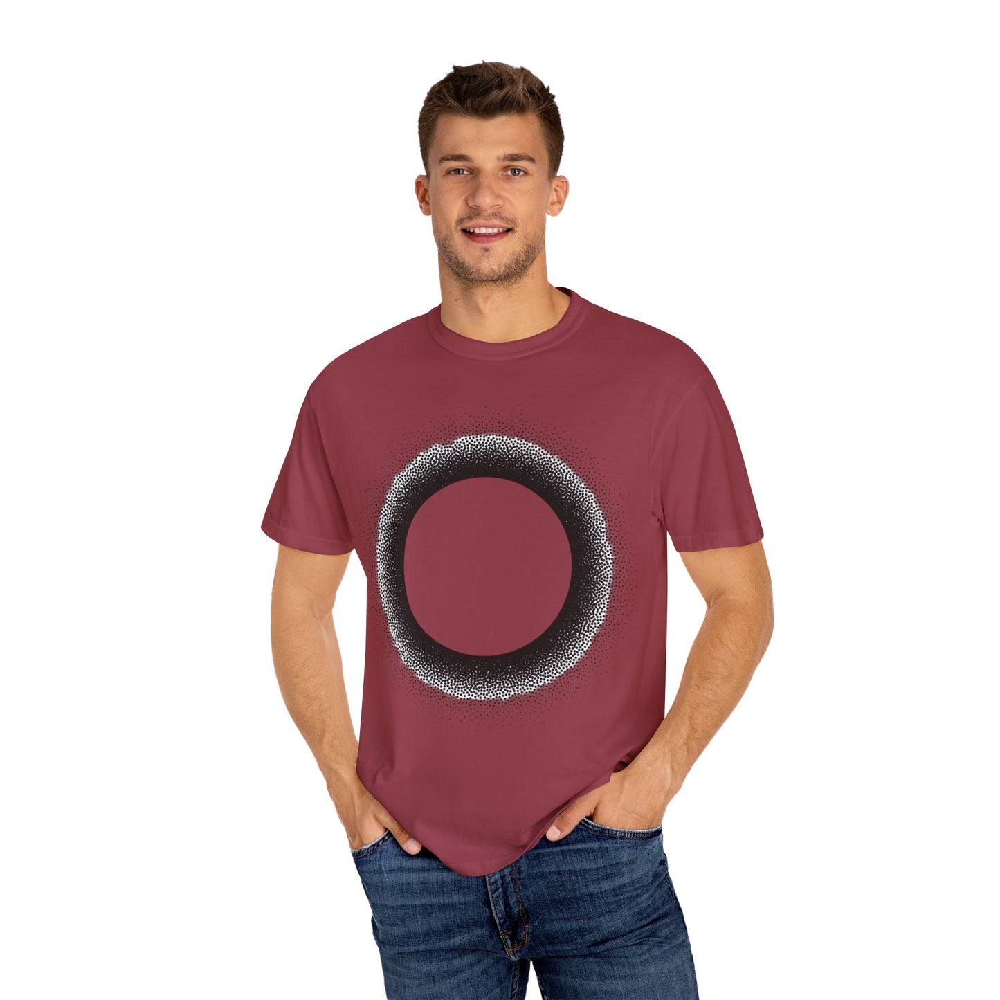 Unisex Garment-Dyed T-Shirt with Minimalist Black Circle Design