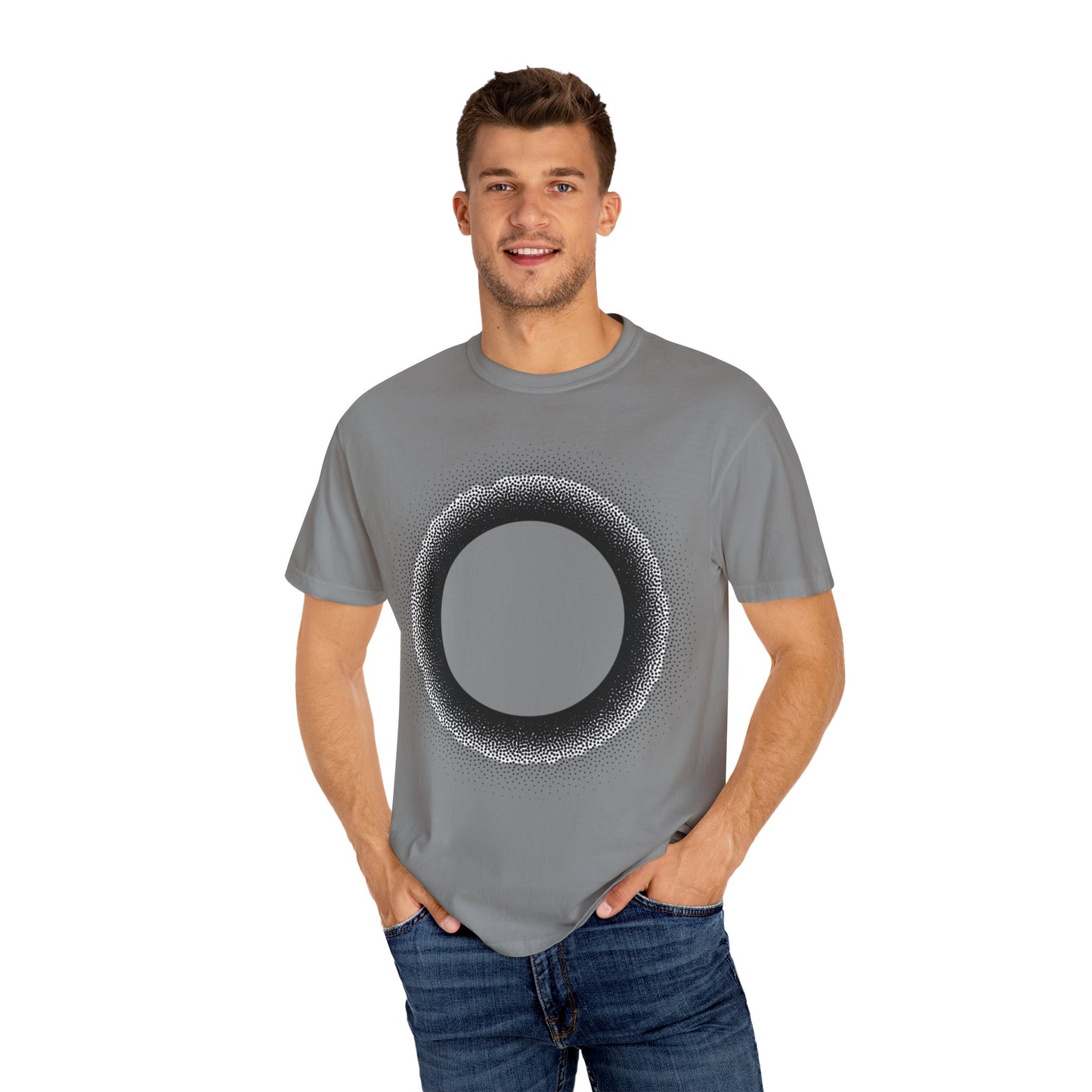 Unisex Garment-Dyed T-Shirt with Minimalist Black Circle Design