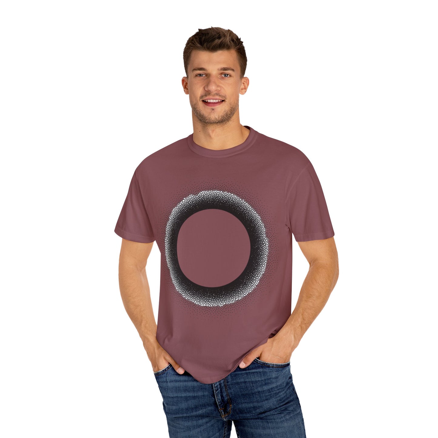 Unisex Garment-Dyed T-Shirt with Minimalist Black Circle Design