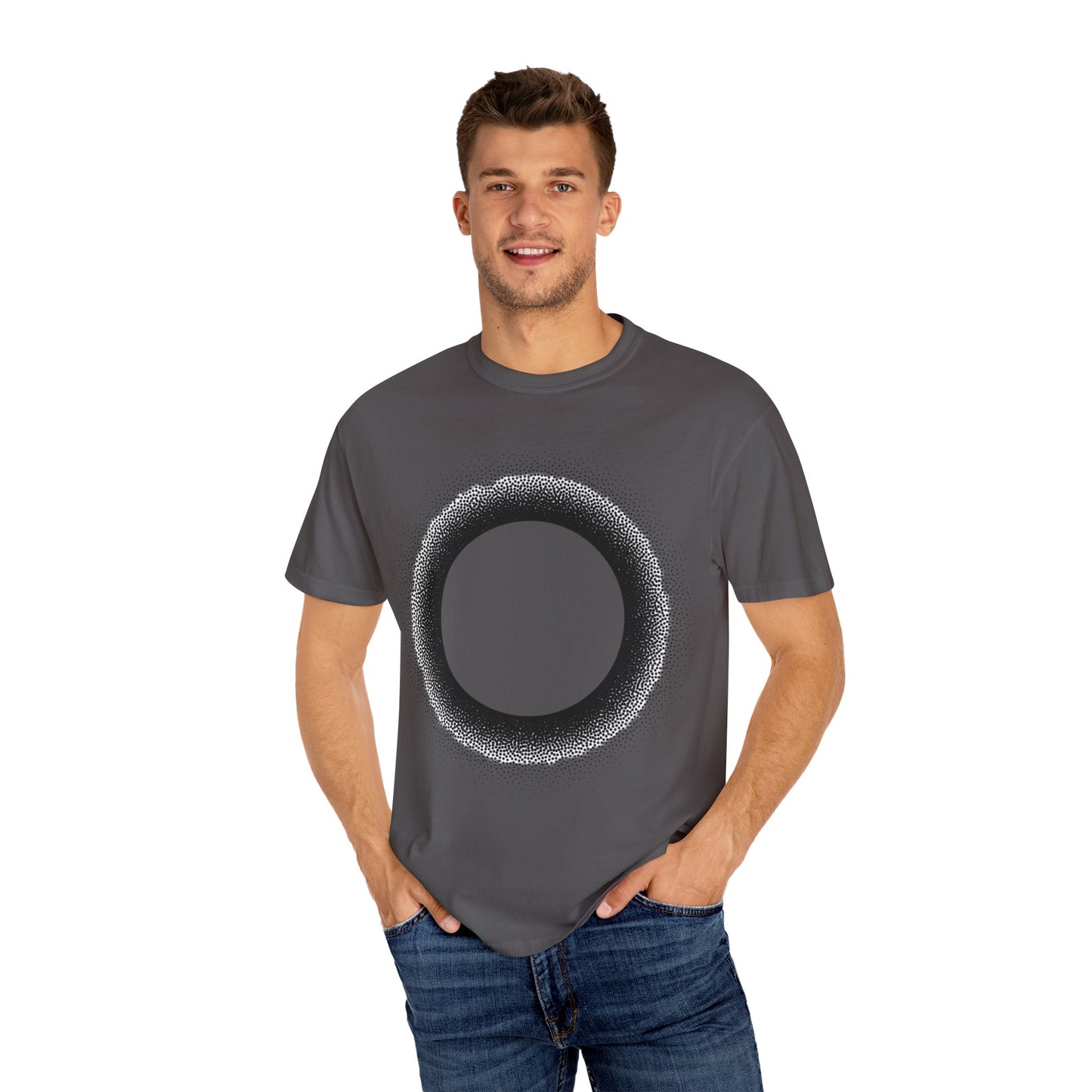 Unisex Garment-Dyed T-Shirt with Minimalist Black Circle Design