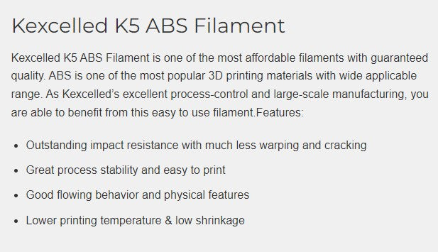 Kexcelled K5 ABS Black Filament - Durable 3D Printing Material
