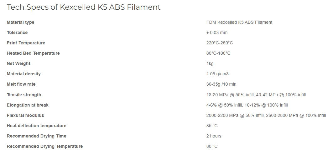 Kexcelled K5 ABS Black Filament - Durable 3D Printing Material